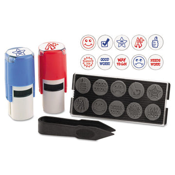 Trodat® 10-in-1 Teacher Stamp, Self-inking With 10 Dies, 5-8" Diameter, Blue-red freeshipping - TVN Wholesale